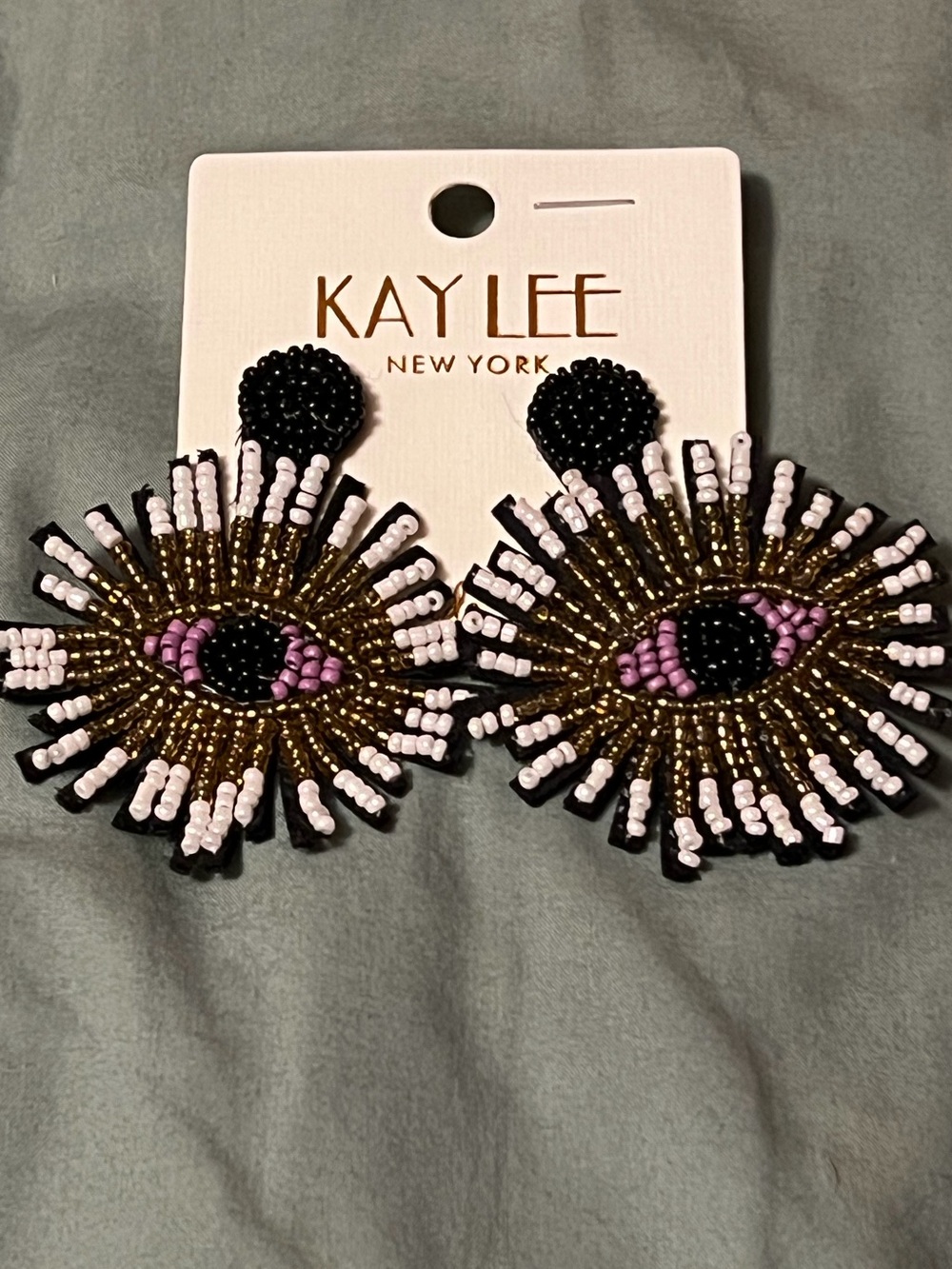 Kaylee New York Purple, Gold & Black Beaded Eye Statement Earrings